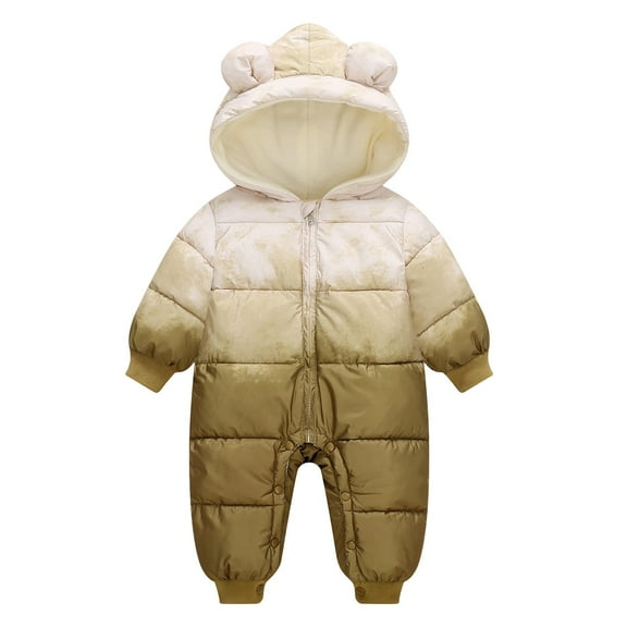 Caqnni Baby Hooded Snowsuit Infant Winter Clothes Zipper Long Sleeve Hooded Jumpsuit Outerwear One Piece Romper Winter Warm Snowsuit (18-24 Months,Brown)