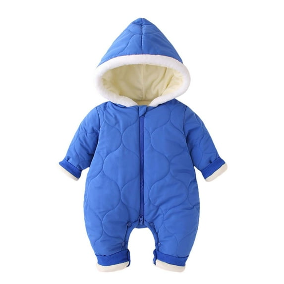 Caqnni Baby Hooded Snowsuit Infant Winter Clothes Zipper Long Sleeve Hooded Jumpsuit Outerwear One Piece Romper Winter Warm Snowsuit (3-6 Months,A02-Blue)