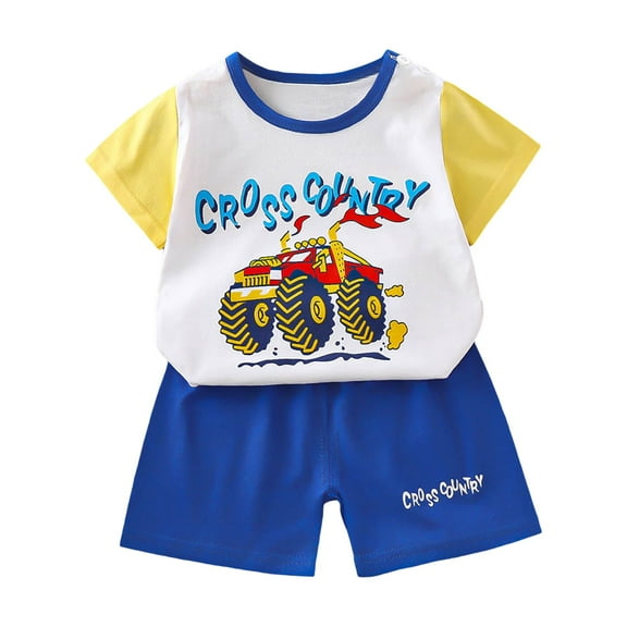 Caqnni Baby Kids Boys Elastic Shorts Set, 6 12 18 24 Months 2T 3T 4T Short Sleeve Shirt with Elastic Waist Shorts Outfits Summer Pjs For 18-24 Months 2t 3t 4t 5t 6t Pajamas & Dailywear Set