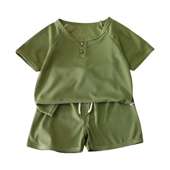 Caqnni Baby Kids Boys Elastic Shorts Set, 6 12 18 24 Months 2T 3T 4T Short Sleeve Shirt with Elastic Waist Shorts Outfits Summer Pjs Pajamas & Dailywear Set 6-12 Months,Green