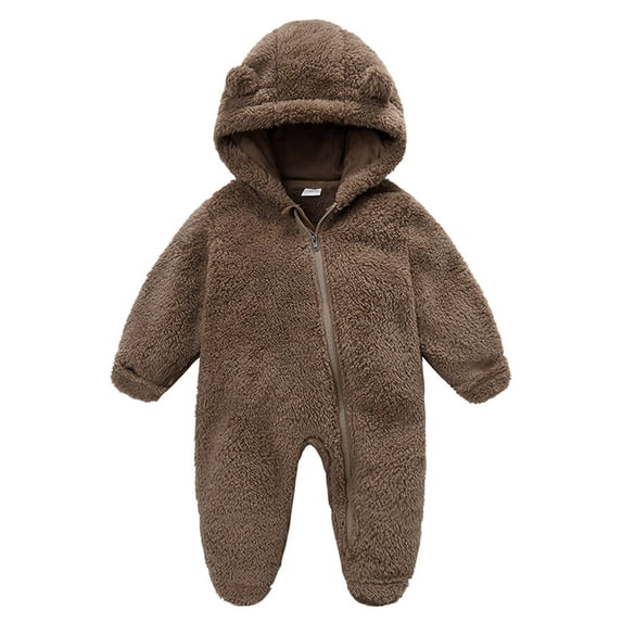 Caqnni Baby Romper Jumpsuit Long Sleeve Thick Warm Climbing jumpsuit Outfit Fall Winter Onesie Outwear Bodysuit Jumpsuit (6-9 Months,Brown)