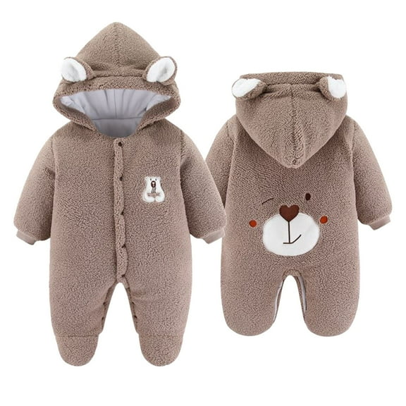 Caqnni Baby Snowsuit Polar Fleece Jacket Winter One-Piece Suit Bear Warm Hooded Jumpsuit Outwear Outfits for Little Girls Boys (59,Brown)