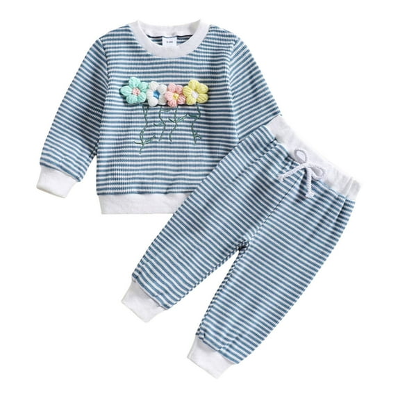 Caqnni Baby Toddler Girl Clothes Fall Winter Outfits Cute Floral Top Pant Set 3 6 9 12 18 24 Months 2T 3T Sleepwear Pajamas(2-3 Years,Blue)