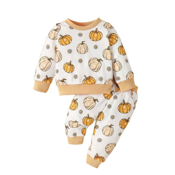 Caqnni Baby Toddler Girls Fall Winter Outfits Long Sleeve Sweatshirts Pants 2Pcs Clothes Set Girl's Winter Clothing Gift 2-piece Set,12-18 Months,Orange