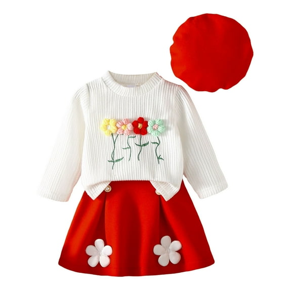 Caqnni Baby Toddler Girls Little Girls T-Shirt and Pants 2pcs Long Sleeve Cotton Outfit Baby Girl Fall Winter Clothes Fall Winter Outfit,Red,18-24 Months