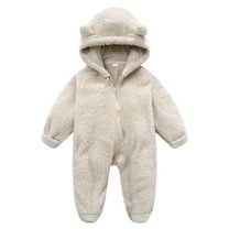 Caqnni Baby Winter Coats for Kids with Hoods Solid Ears Romper Clothes Jumpsuit Jacket for Baby Boys Little Girls Warm Overall Rompers Jumpsuit (0-3 Months,Beige)