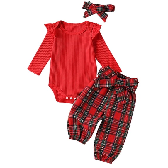 Caqnni Babys Color Block Elastic Waist Drawstring Spring Fall Clothing Cotton Outfit Fall Winter Set Homewear Fall Winter Outfit Pajamas & Dailywear Set(Red,6-12 Months)