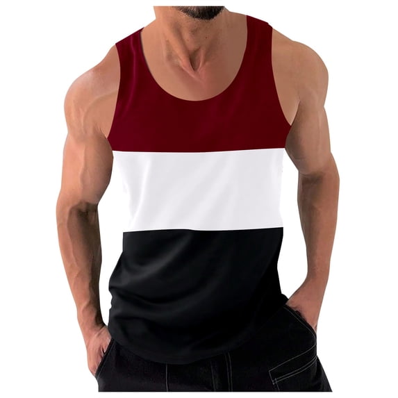 Caqnni Basic Style Classical Color Easy to Match Men Tank Top Sleeveless Shirts Muscle Shirt TanksCool Summer Beach Vacation (Red,XL)