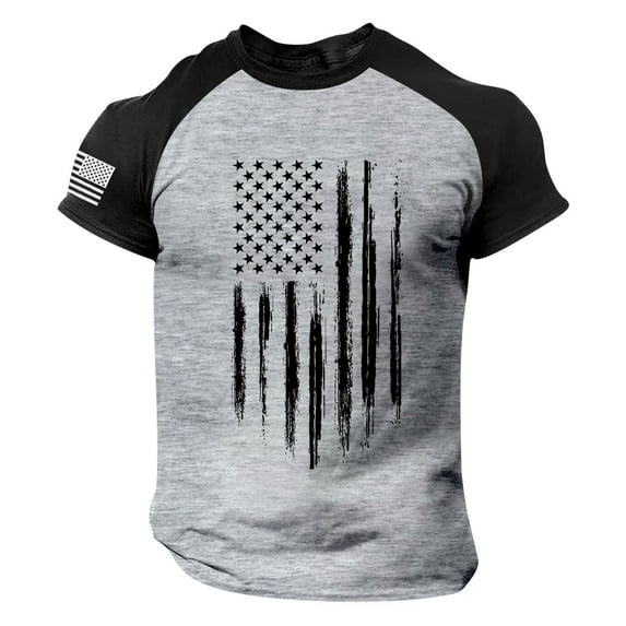 Caqnni Big and Tall 4th of July Shirts for Men, Flag Print Crew Neck Patriotic Top Stars and Stripes Sweatshirt Mens Shirts Gray,XL)