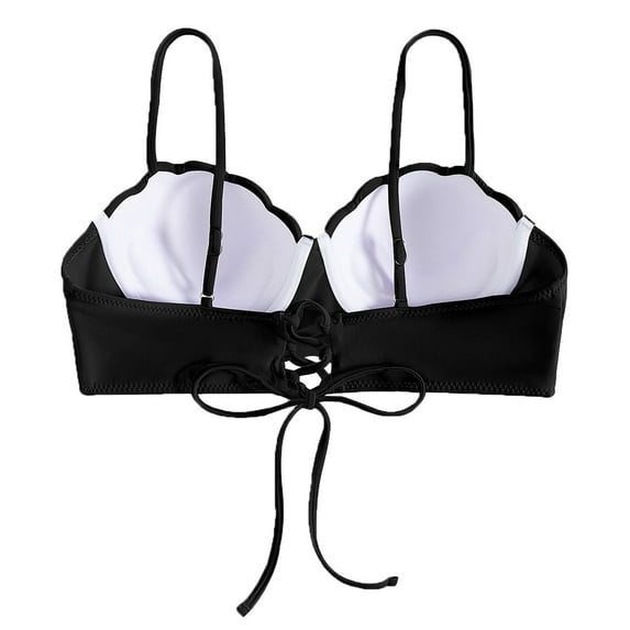Caqnni Bikini Tops for Women Strappy Seashell Bikini Top Swim Tops Push Up Bathing Suit Tops for Women with Underwire Swimsuit Tops (Z18-Black,L)