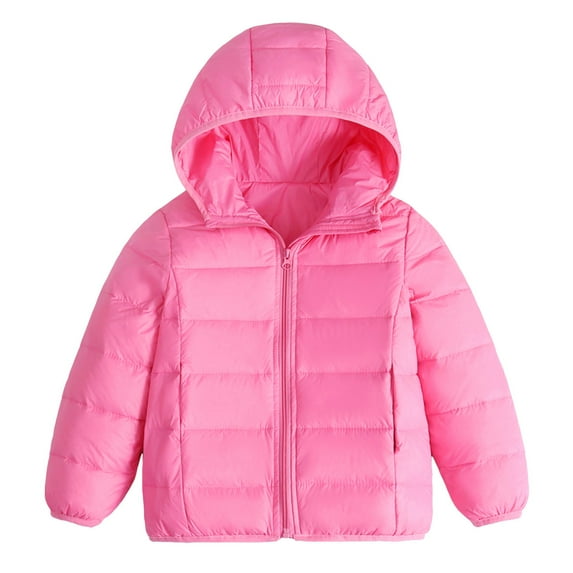 Caqnni Boy Girl Solid Casual Pocket Hoodie Sweatershirt Long Sleeve Pullover Tops Fleece Down Jacket Coats for 3-9 Years Fall Winter Coat (A04-Pink,5-6 Years)