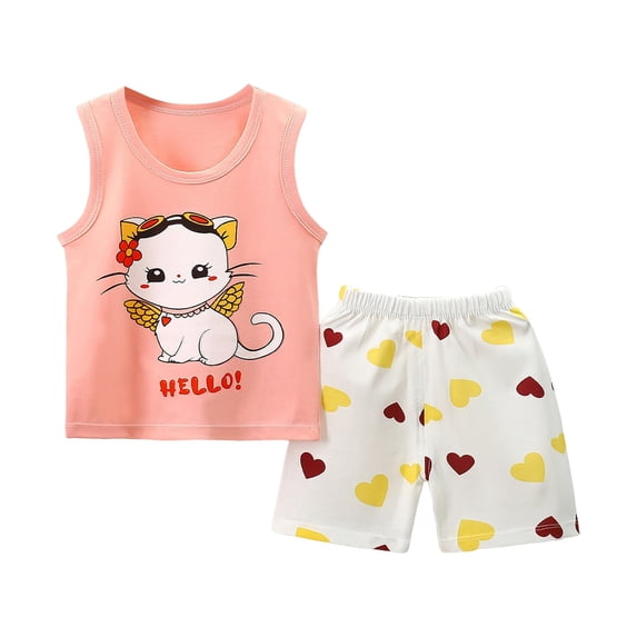 Caqnni Boy's 2 Piece Summer Beach Set Short Sleeve Tee with Elastic Waist Short Sets Cartoon Print 2PCS Set 3 6 12 18 Months 2T Summer Pjs Kids Gift 2PCS Pajamas Outfits (18-24Months)