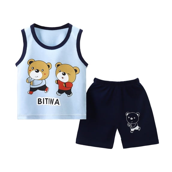 Caqnni Boy's 2 Piece Summer Beach Set Short Sleeve Tee with Elastic Waist Short Sets Cartoon Print 2PCS Set 3 6 12 18 Months 2T Summer Pjs Kids Gift 2PCS Pajamas Outfits (3-4 Years)