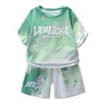 thumbnail image 1 of Caqnni Boy's 2 Piece Summer Beach Set Short Sleeve Tee with Elastic Waist Short Sets Cartoon Print 2PCS Set Gift Pajamas & Dailywear Set 5-6 Years,Green, 1 of 4
