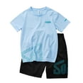thumbnail image 1 of Caqnni Boy's 2 Piece Summer Beach Set Short Sleeve Tee with Elastic Waist Short SetsChildren's Day Gift Summer Pjs Pajamas & Dailywear Set 3-4 Years,Blue, 1 of 3