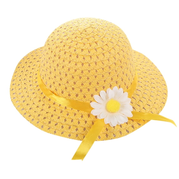 Caqnni Boys And Girls Beach Sun Hat Baby Kids Girl Summer Floral Flower Straw Visor Sun Hat Beach Hats