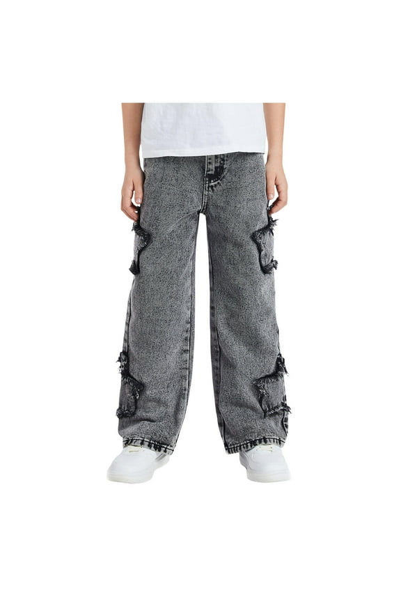 Boys Casual Elastic High Waisted Pocket Side Cargo Pants Casual Y2K Parachute Pants for Fall and Winter Elastic Waist School Kids Pants Boys 11-12 Years