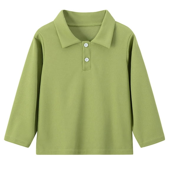 Caqnni Boys Dress Polos Black Long Sleeve Polo Boys Boys' Long Sleeve Button Down Dress Polo Polyester Uniform Polo With Chest Pocket Size 4-10 years (Green,8-9 Years)