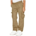 thumbnail image 1 of Caqnni Boys Elastic Waist Trousers Loose Straight Leg Flap Pocket Cargo Pants Casual Y2K Parachute Pants Running Pants Boys 7-8 Years, 1 of 6