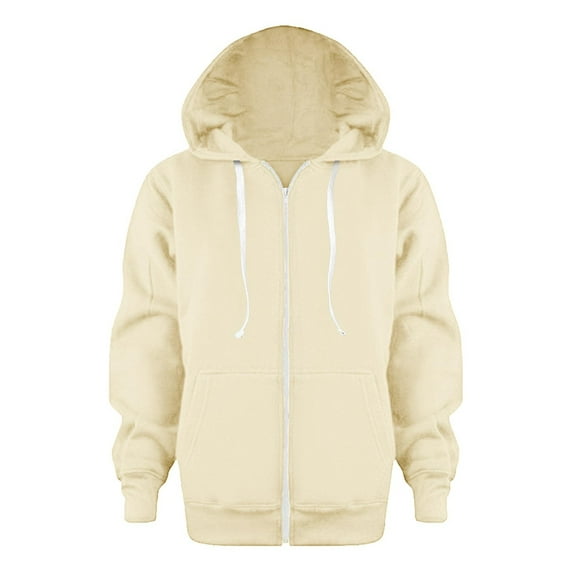 Caqnni Boys Girls Hoodies Sweatshirt Pullover Solid Hoodie Classic Full Zipper Top Fall Winter Coat ( Z02-Beige,4-5 Years )