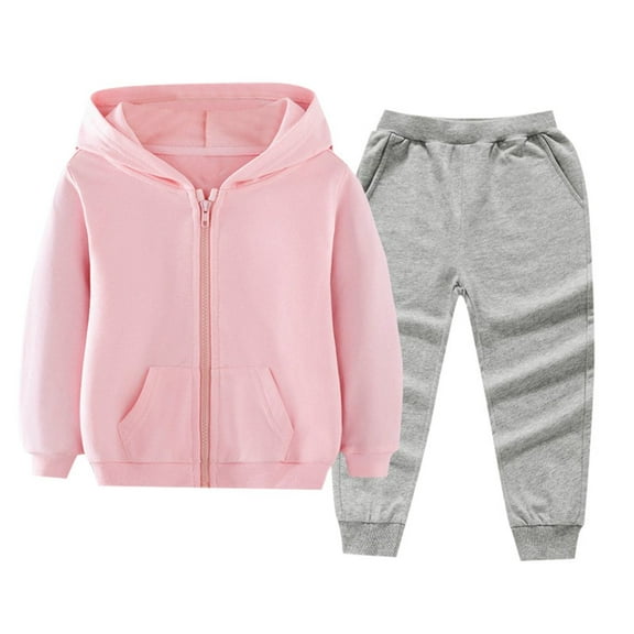 Caqnni Boys Girls Polar Fleece Jacket Jogger Set -2 Piece Fall Winter Basic Solid Pullover Hoodie and Sweatpants (Light Pink,3-4 Years)