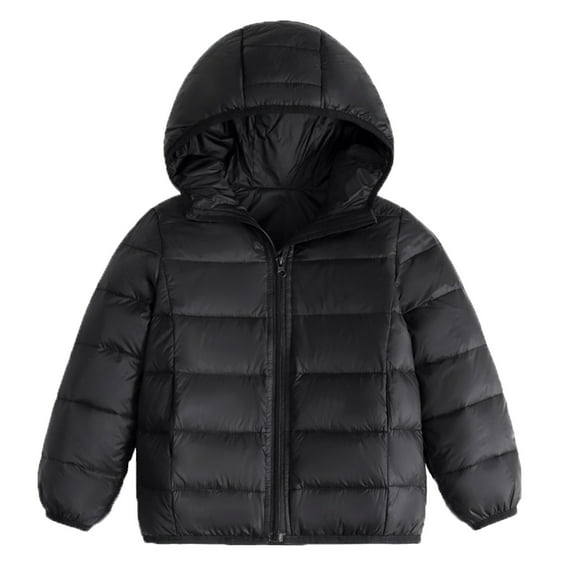 Caqnni Boys Hooded Puffer Fleece Down Jackets For Kids Little Girls Pullover Zip Up Hooded Long Sleeves Sweatshirts Color Block Casual (A04-Black,6-7 Years)