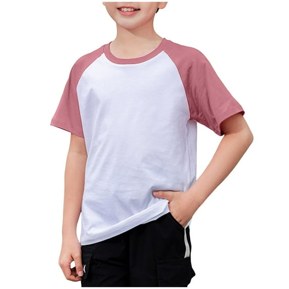 Caqnni Boys' Short Sleeve Oxford Dress Shirt Button Summer with Pocket for School Party Wedding 2T-11 Years Casual Wear Shirt (4-5 Years,A192-Pink)