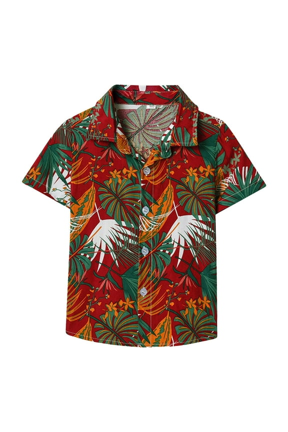 Boys Short Sleeve Shirt Print Cute Summer Comfort Tops T Shirt Pattern Casual Wear Shirt (9-10 Years,A217-Red)