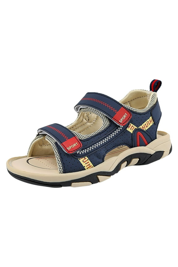 Caqnni Boys and Girls Lightweight Dual-Adjustable Sandal Buckles With Hook and Loop Heel Closure Walking & Sports Shoes Boys Summer Sandals (Blue,4)