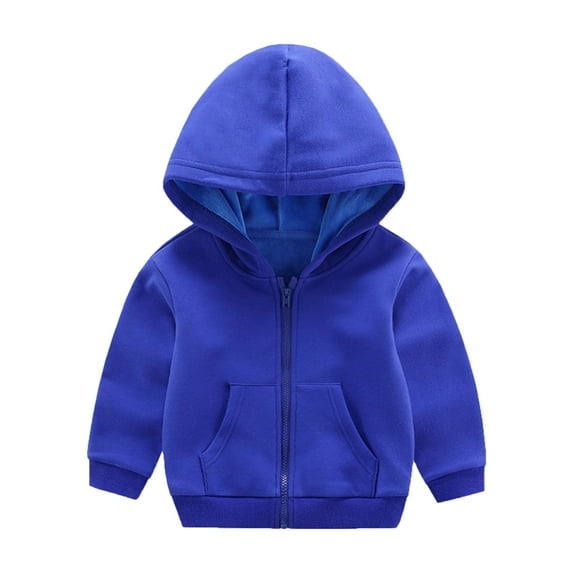 Caqnni Boys and Toddler Long Sleeve Zip Up Hooded Sweatshirts Classic Solid Sport Pullover Top (Blue,18-24 Months)