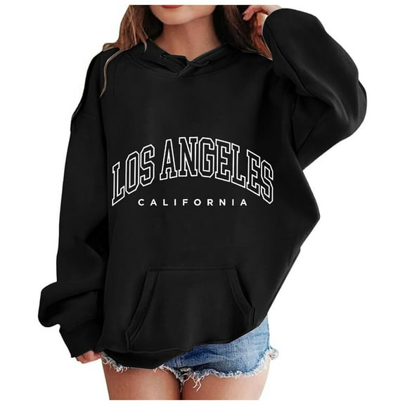 Caqnni California Girls Hoodies Sweatshirt Pullover For Girls Letter Print Graphic Sweatshirt Hooded Long Sleeve Casual Loose Pullover Tops (100,Z094-Black)