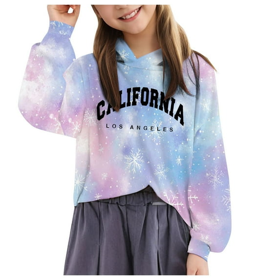 Caqnni California Letter Graphic Print Cute Hoodies for Teen Girls,Womens Vintage Hooded Sweatshirt with Pocket Cute Loose Pullover Tops (6-7 Years,Light Purple)