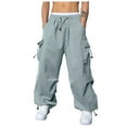 thumbnail image 1 of Caqnni Cargo Pants for Men Workout Parachute Pants Mens 80S Zippers Outdoor Sports Solid Color Elastic Waist Y2K High Waist Cargo Work Pants for Men Loose Fitting Hiking Pants (3XL,Z08-Silver), 1 of 7