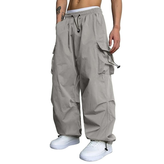 Caqnni Cargo Pants for Men Workout Parachute Pants Plus Size Y2K Fashion Hiking Pant Wide Leg Casual Cargo Work Pants Men Mens Workout Pants Lightweight Men's Pants Casual Slim Fit (S,Z08-Light Gray)