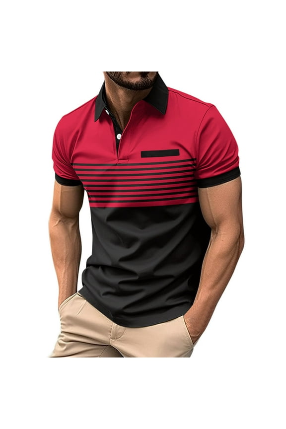 Casual Men's Polo Shirts Short Sleeve Collared Shirts for a Classic Fit (Red,M)