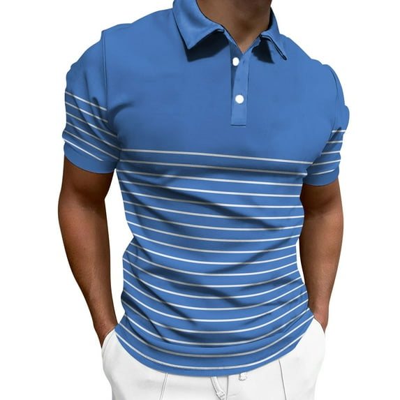 Caqnni Casual Men's Short Sleeve Polo Shirts The Vintage Fit (Blue,S)