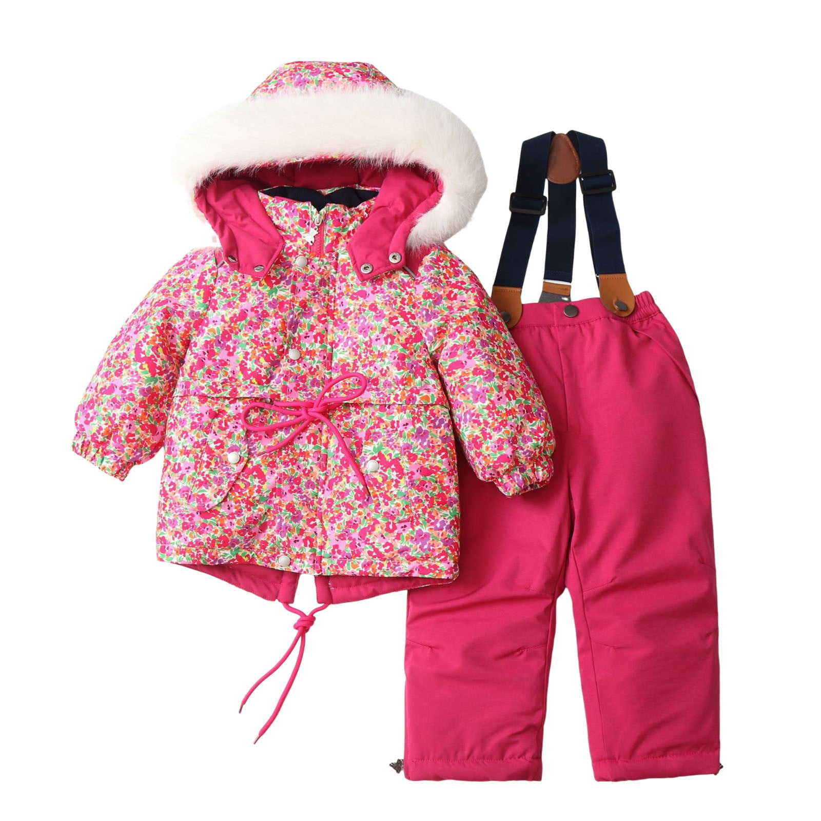 Caqnni Toddler Boys Girls Outwear Snowsuit Winter Clothes Outfits Kids Coats Snow Jumpsuit And Jacket 2PCS Set Snowsuit Winter Warm Outfit Sets (A05-Pink,4-5 Years)