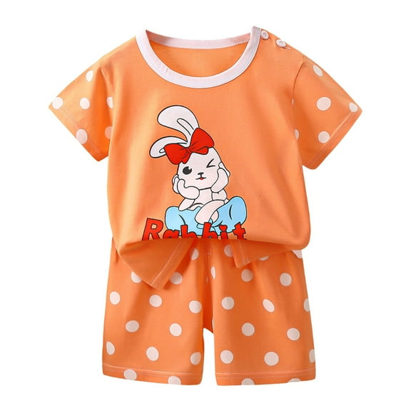 Caqnni Children's Summer Cartoon Dinosaur Print Short Sleeved Elastic Shorts Two Piece Set Boys' Casual T Shirt Set Summer Pjs Pajamas & Dailywear Set 3-4 Years,Orange