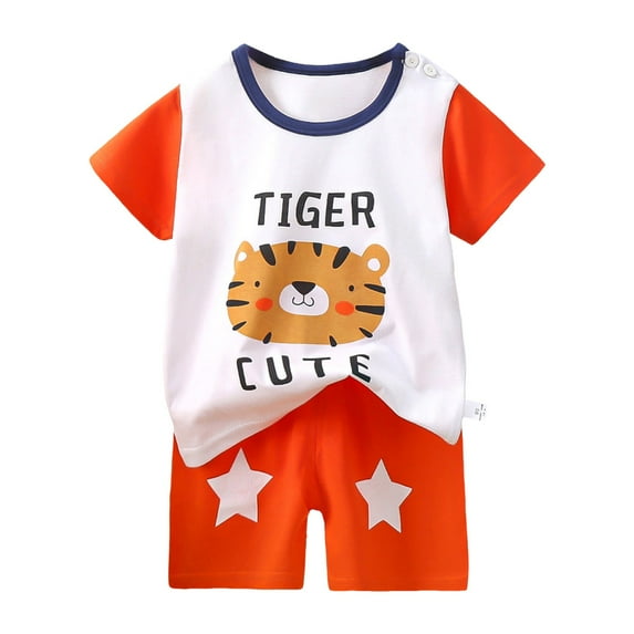 Caqnni Children's Summer Cartoon Dinosaur Print Short Sleeved Elastic Shorts Two Piece Set Boys' Casual T Shirt Set Summer Pjs Pajamas & Dailywear Set 5-6 Years,Hot Pink