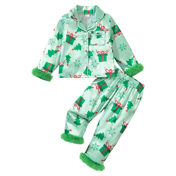 Caqnni Childrens Christmas Set Toddler Baby Girl Christmas Outfit Tree Bow Top Pants 2PCS Fall Clothes PJs Christmas Snowman Sleepwear Xmas Jammies(4 Years,Green)