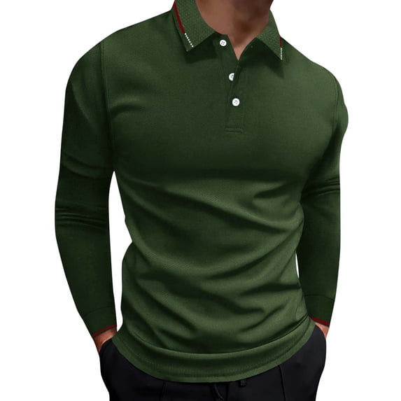 Caqnni Comfortable Men's Polo Long Sleeve for All-Day Wear (Green,L)