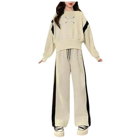 Caqnni Contrast Color Sweatshirts and Pants Set for Fall Outfits of Toddler Boys Fall Winter Set Homewear Fall Winter Outfit（Beige，130）