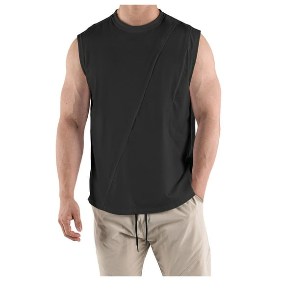 Caqnni Cotton Adult Men's Basic Undershirt Tank Top Athletic Sleeveless Tee (Black,3XL)