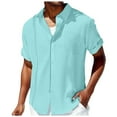 thumbnail image 1 of Caqnni Cotton Linen Shirt For Men Summer Spring Regular hirts (Light Blue,3XL), 1 of 5