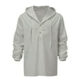 thumbnail image 1 of Caqnni Cotton Linen Shirts for Men Hoodie Tops Casual Lightweight Long Sleeve Henley Beach Shirt Loose Hawaiian Shirt (Grey,L), 1 of 6