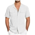 thumbnail image 1 of Caqnni Cotton Linen Short Sleeve Shirts Casual Lightweight Button Down Shirts Vacation Beach Summer Tops (White,L), 1 of 5