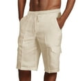 thumbnail image 1 of Caqnni Cotton Linen Shorts Men, Summer Beach Shorts Loose Fit with Elastic Waist Drawstring (Khaki,3XL), 1 of 6