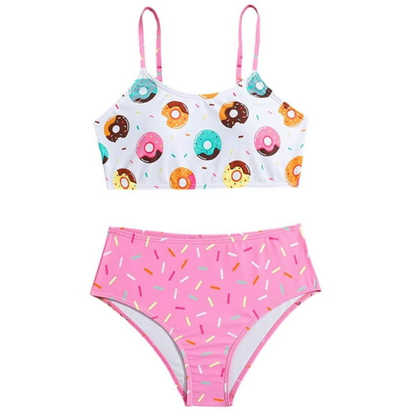 Caqnni Cute Childrens Swimsuits For Girls Big And Small Two Piece Swimsuits Little Bikinis Girls Swimwear Swimwear Suit for Summer Vacation 10-11 Years Pink