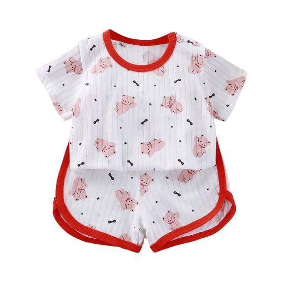 Caqnni Cute Flower Summer 2Pcs Outfits Set for Toddler Girls – Short Sleeve T-Shirt and Shorts for Gift Summer 2Pcs Gift Outfits Set T-Shirt Set Red 3-4 Years