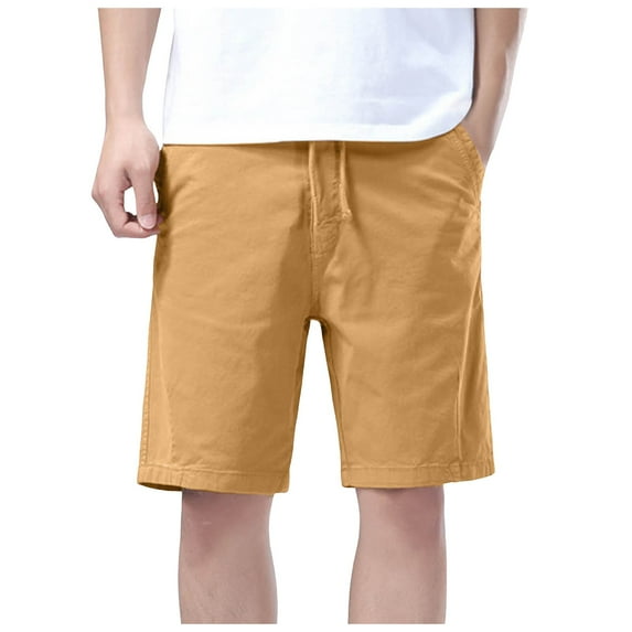 Caqnni Drawstring Men's Cotton Casual Work Shorts Twill Stretch Summer Beach Chino Bermuda Shorts Chino Short Relaxed Fit Drawstring Summer Short (32,Coffee)